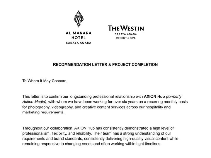 Recommendation from The Westin Saraya Aqaba and Al Manara Hotel